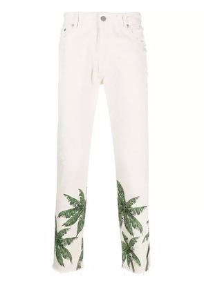 Palm Angels palm tree-print straight-leg jeans - Neutrals