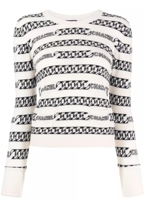 CHANEL Pre-Owned 2001 chain-motif cashmere jumper - White