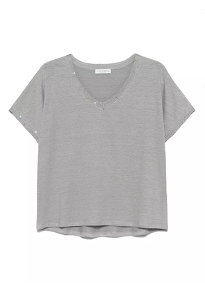 Le Tricot Perugia sequined-trim T-shirt - Grey