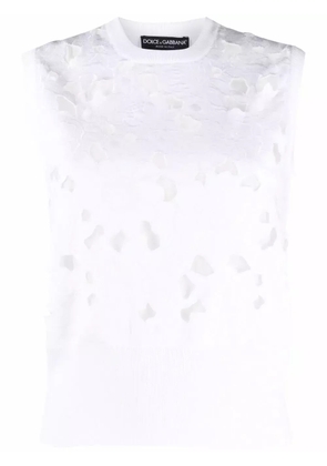 Dolce & Gabbana floral-embroidery open-work tank top - White