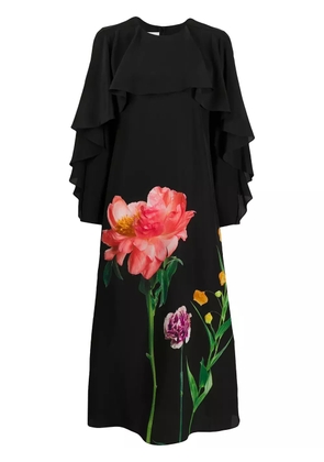 Valentino Garavani floral print detail midi dress - Black