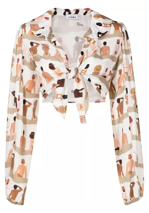 Amir Slama graphic-print cropped blouse - Neutrals