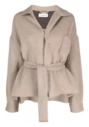 Tanaka V-neck belted fleece cardi-coat - Neutrals