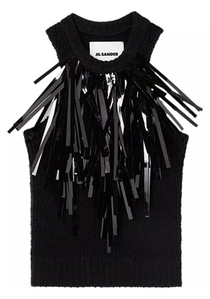 Jil Sander fringe-trim knitted top - Black