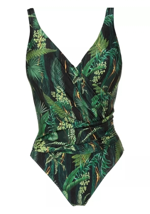 Lygia & Nanny Maisa draped leaf-print swimsuit - Green