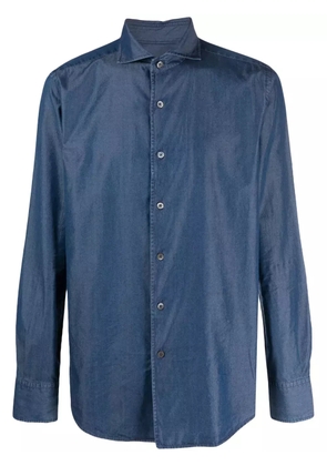 Canali spread-collar cotton-blend shirt - Blue