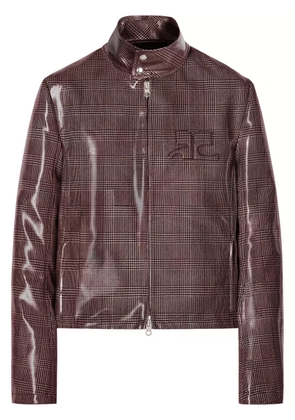 Courrèges shaded-logo patent biker jacket - Brown