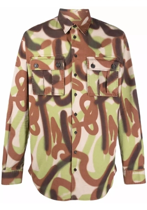 DSQUARED2 abstract-print flap-pocket shirt - Green