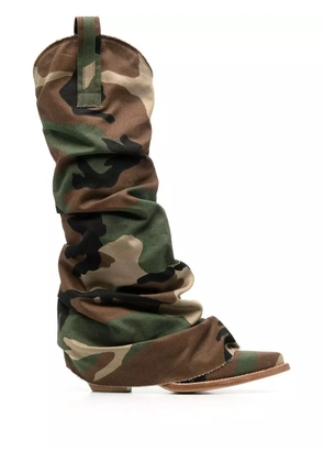 R13 camouflage-print 55mm knee-high boots - Brown