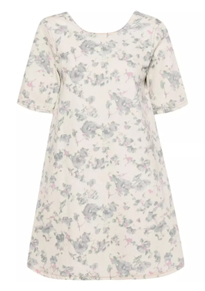 GANNI floral-print denim dress - Neutrals