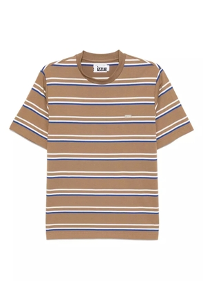 izzue striped logo T-shirt - Brown