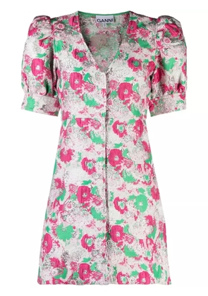 GANNI floral-print short-sleeve dress - Pink