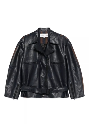 Stine Goya belted stripe-detail biker jacket - Blue