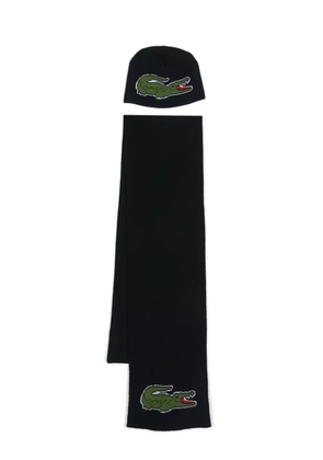 Lacoste logo-intarsia scarf and beanie set - Blue