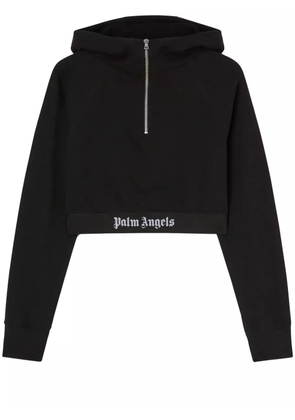 Palm Angels logo-strap cotton cropped sweatshirt - Black