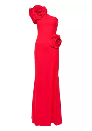 Ana Radu floral-appliqué one-shoulder dress - Red