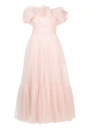 Ana Radu floral-appliqué tulle midi dress - Pink