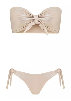 Brigitte tie-front metallic-effect bikini set - Gold
