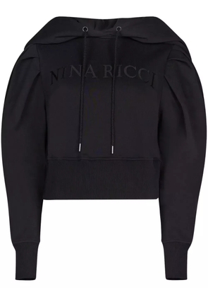 Nina Ricci logo-embroidered cotton hoodie - Black