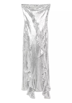 ROTATE BIRGER CHRISTENSEN ruffled-trim sequinned maxi dress - Silver