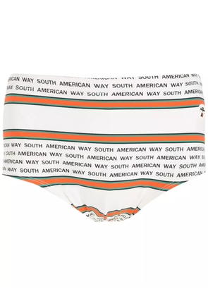 Amir Slama striped slogan-print swimming trunks - White