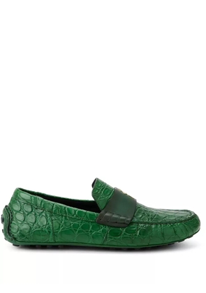 Ferragamo embossed crocodile effect leather loafers - Green