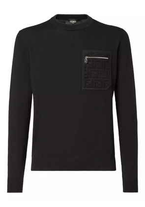 FENDI logo-patch pocket sweater - Black