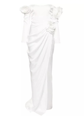 Ana Radu floral-appliqué draped gown - White