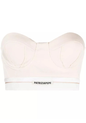Patrizia Pepe logo-patch tailored bustier top - Neutrals