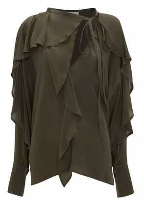 Victoria Beckham tie-detail ruffled silk blouse - Green