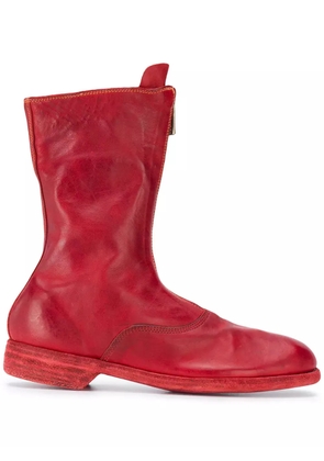 Guidi front-zip leather boots - Red