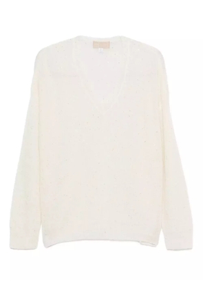 120% Lino sequin-embellished V-neck sweater - White