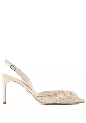 René Caovilla 80mm crystal-embellished lace pumps - Neutrals