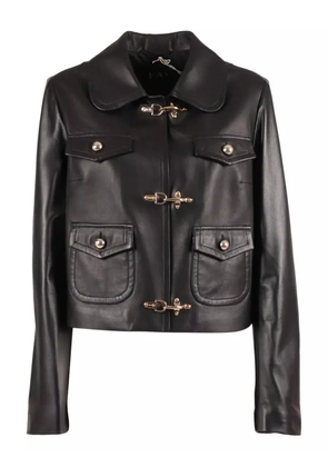 Fay clasp-fastening leather jacket - Black