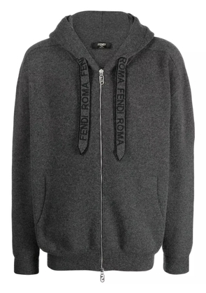 FENDI logo-embroidered hooded cashmere cardigan - Grey