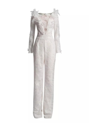 Tadashi Shoji floral-lace ruffle jumpsuit - White