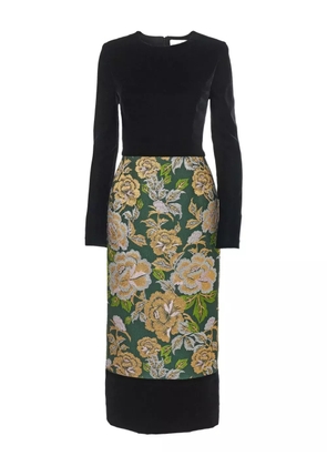 Carolina Herrera floral-jacquard panelled midi dress - Green