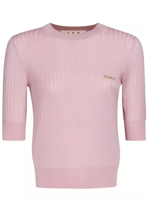 Marni logo-embroidered ribbed jumper - Pink