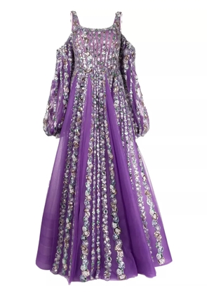 Saiid Kobeisy sequinned cold-shoulder tulle dress - Purple