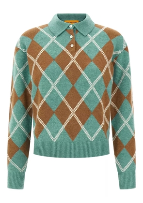 Guest In Residence argyle-pattern wool-cashmere polo shirt - Blue