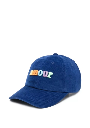 Maison Labiche Beaumont Amour embroidered corduroy cap - Blue