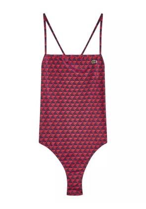 Lacoste geometric-print criss-cross swimsuit - Red