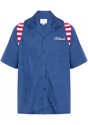 RHUDE panelled-crochet poplin shirt - Blue