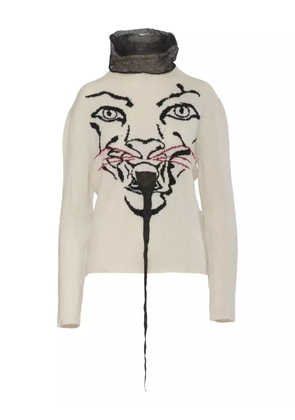 Krizia Pre-Owned tiger-embroidered sweater - Neutrals