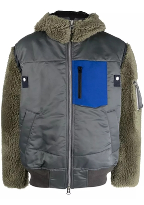 sacai colour-block zip-up hooded jacket - Grey