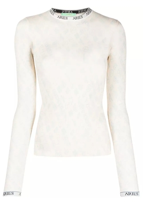 Aries monogram long-sleeved tulle top - Neutrals