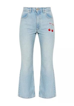 LoveShackFancy cherry-embroidery jeans - Blue