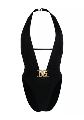 Dolce & Gabbana logo-plaque plunge swimsuit - Black