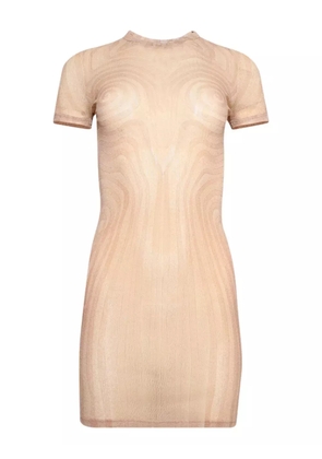 Jean Paul Gaultier spiral-print mesh mini dress - Neutrals