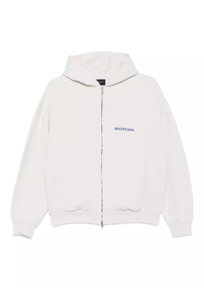 Balenciaga logo-embroidered zip-up hoodie - Neutrals
